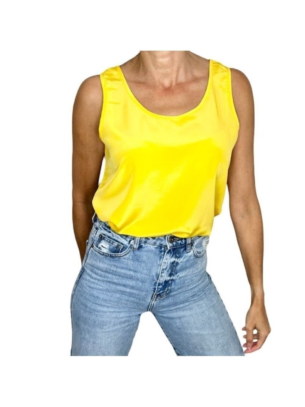 Vintage Serge Nancel yellow flowy boxy sleeveless old money tank top EU 40